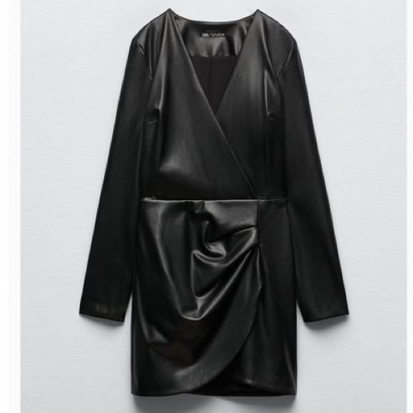 zara faux leather draped dress ZARA BLACK FAUX LEATHER DRAPED DRESS ZW COLLECTION XS REF. 9233/910